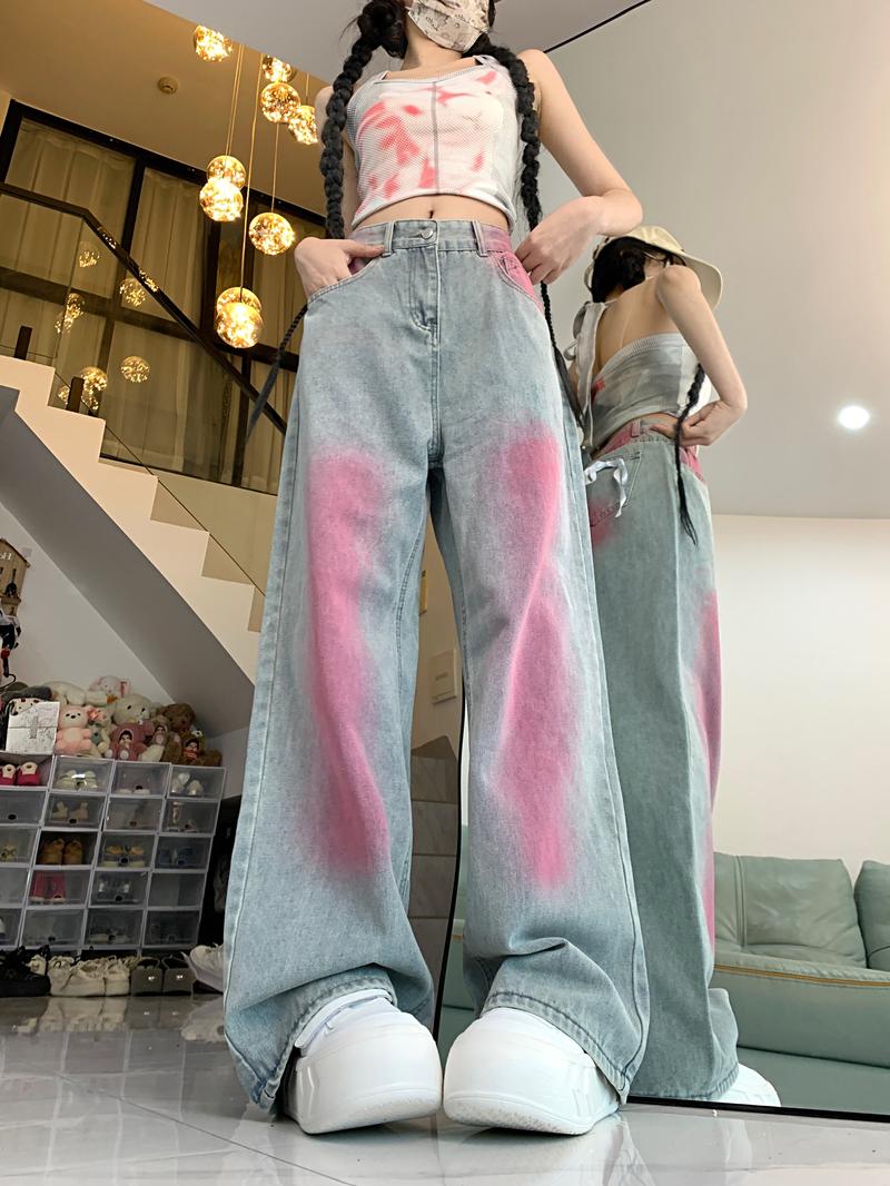 Product Introduction of Real shot!! Women's Jeans Summer Niche Design Retro Loose Slimming Versatile Floor-Length Pants 3