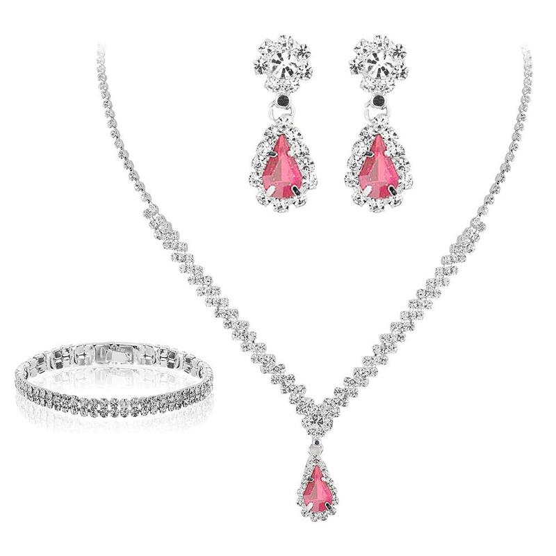 Product Introduction of 3pcs/set Bridal Necklace Set Elegant Shining Bracelets Earrings Necklace  For Women Wedding 17