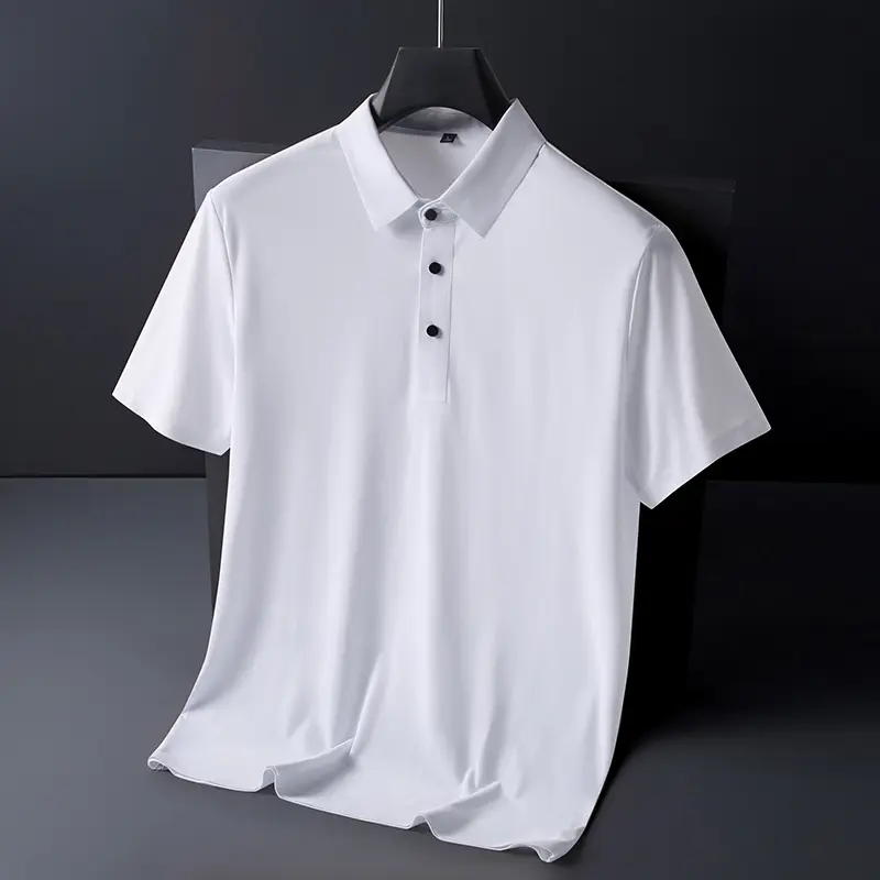 Áo Polo Lụa Lạnh Không Đường May, Dành Cho Nam Giới, Mỏng Mùa Hè, Sang Trọng, Cổ Áo bẻ xuống, Áo Thun ngắn Tay Áo, Nhanh Khô, Áo Công Sở Thường Ngày Áo Thun ngắn Tay Mùa Hè