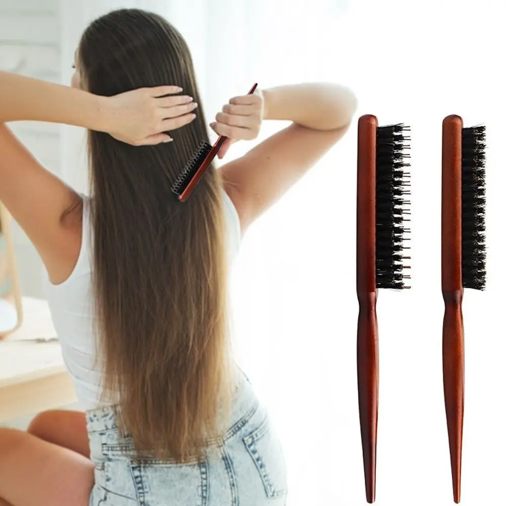 Fashion 3 Rows Sideburns Fluffy Hair Beating Comb Wooden Handle Durable Pointed Tail Comb Hair Brush