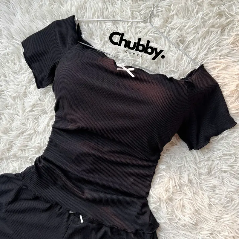 (Có Bigsize) A01 Áo thun ngắn tay, áo trễ vai viền bèo chất co giãn, mát, thoải mái dành cho nữ từ 50-80kg Chubby Cheek 6