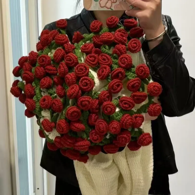 70cm Rose Lily of the Valley Flower Blanket Kit Crochet Gift for Girlfriend Boyfriend Handmade 0