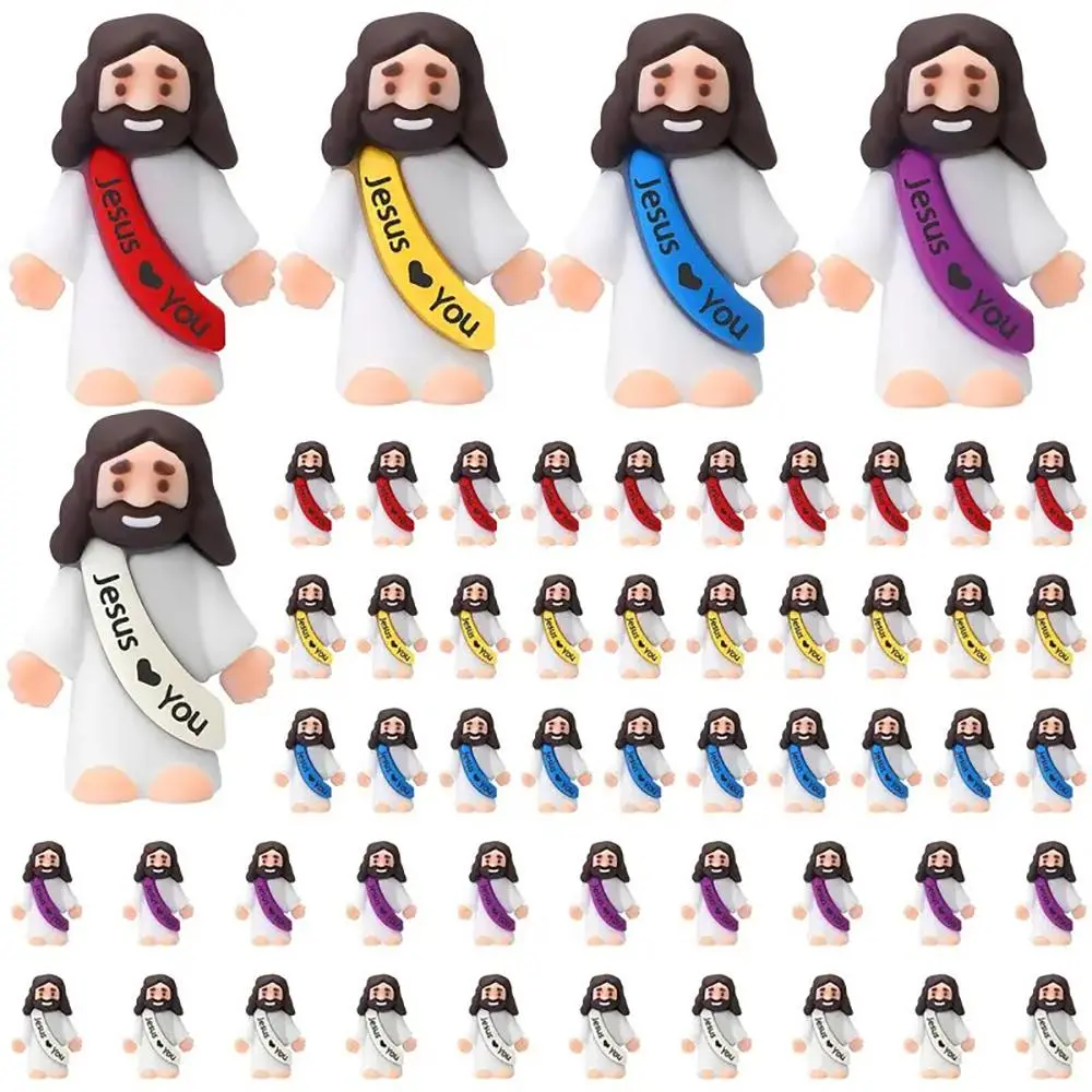 Jesus Miniature Decoration, 50pcs/set Cute Cartoon Jesus Desktop Ornament, Desktop Decoration for Party Prop, Social Media Game, Creative Church Gift, Religious Decor