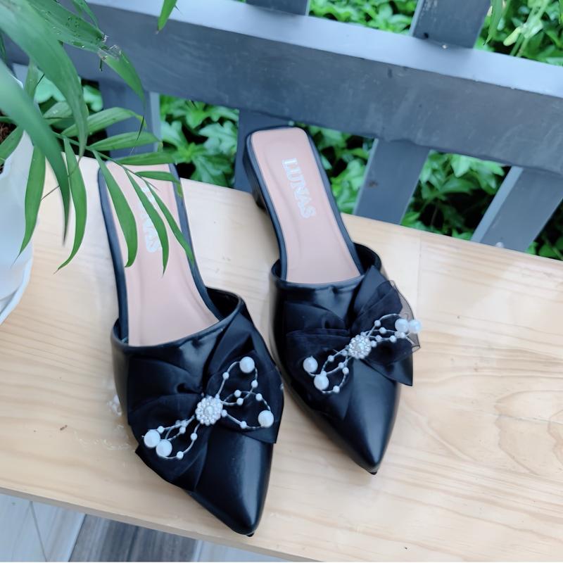 Dép sục cao 3p phối nơ đính ngọc đi êm chân DéP Nữ Shoes Kim Tuyến Shoes Kim Tuyến