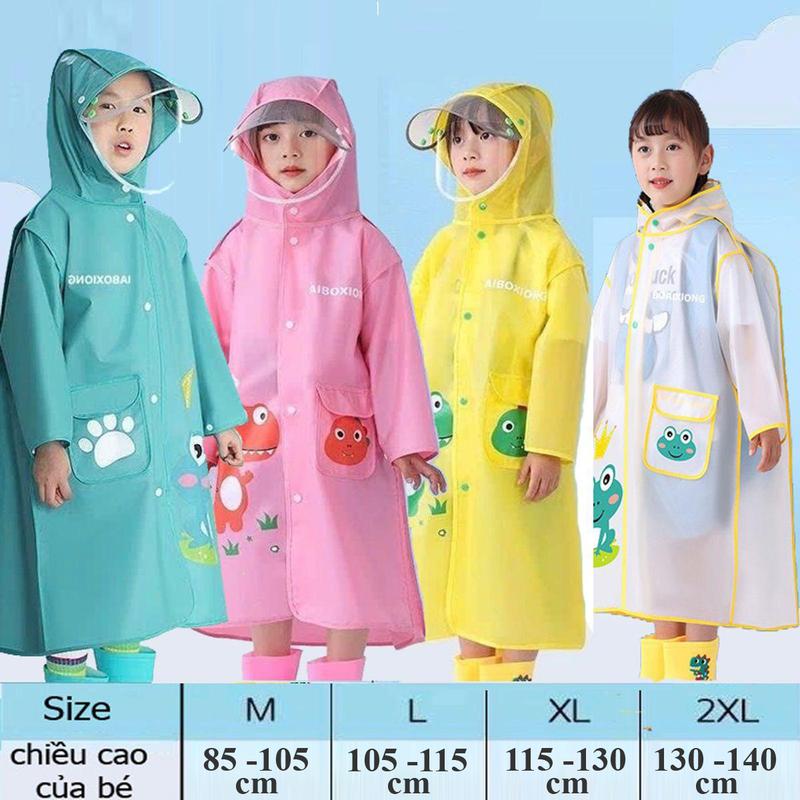 Áo Mưa Cho Bé/Áo Mưa Trẻ Em Nam Nữ Hoạt Hình Ku Te Dễ Thương Chống Thấm Nước Có Chỗ Để BaLo Và Kính Chắn Nước Mưa Cho Bé