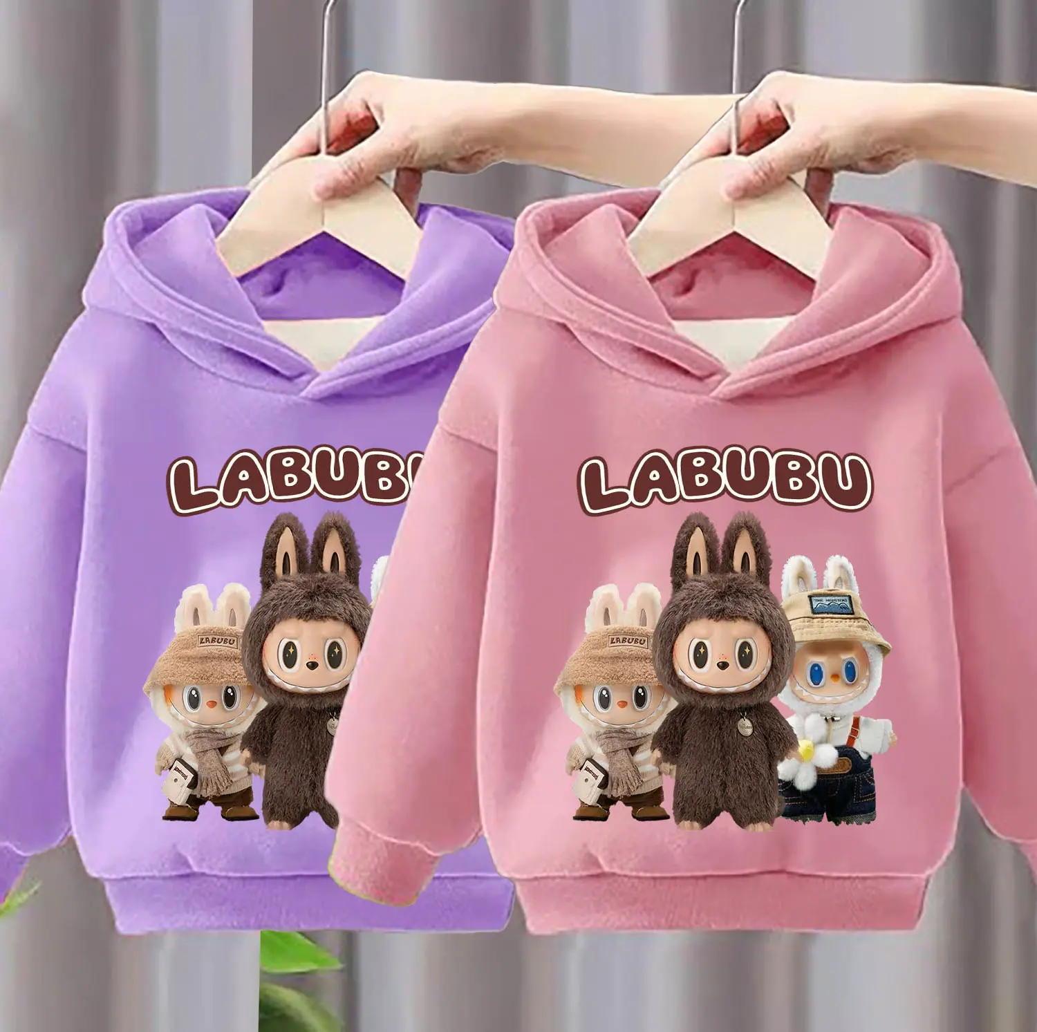 Áo khoác hoodie LABUBU NỈ BÔNG thu đông cho bé gái 16-45kg, dày dặn, mềm mịn. Áo hoodie bé gái 6-15 tuổi, có mũ trùm đầu