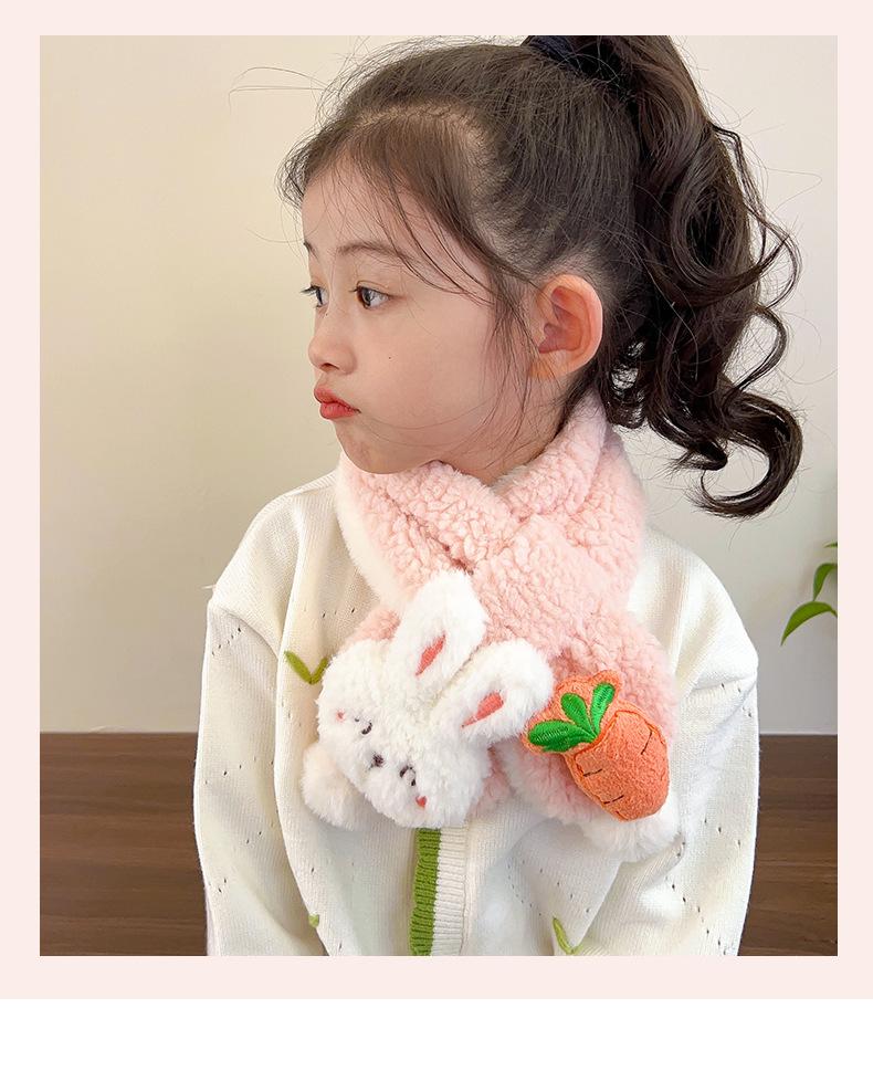 Product Introduction of Children's Scarf Autumn and Winter Baby Girl Cute Cartoon Rabbit Plush Scarf Korean Style Thickened Warm Neck Warmer Parent-Child 8