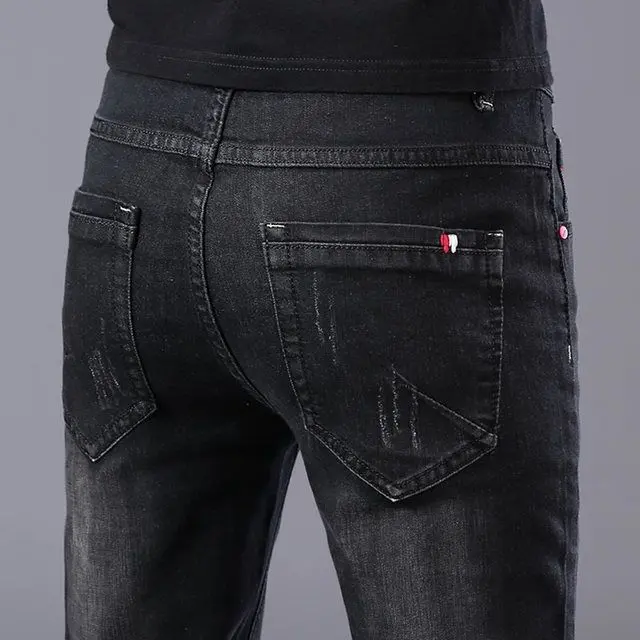 Seluar Jeans untuk Lelaki, Jenama Fesyen, Slim Fit, Gaya Korea, Trendi, Hitam dan Kelabu, Sesuai untuk Musim Bunga dan Musim Luruh, Seluar Denim, Seluar Kasual