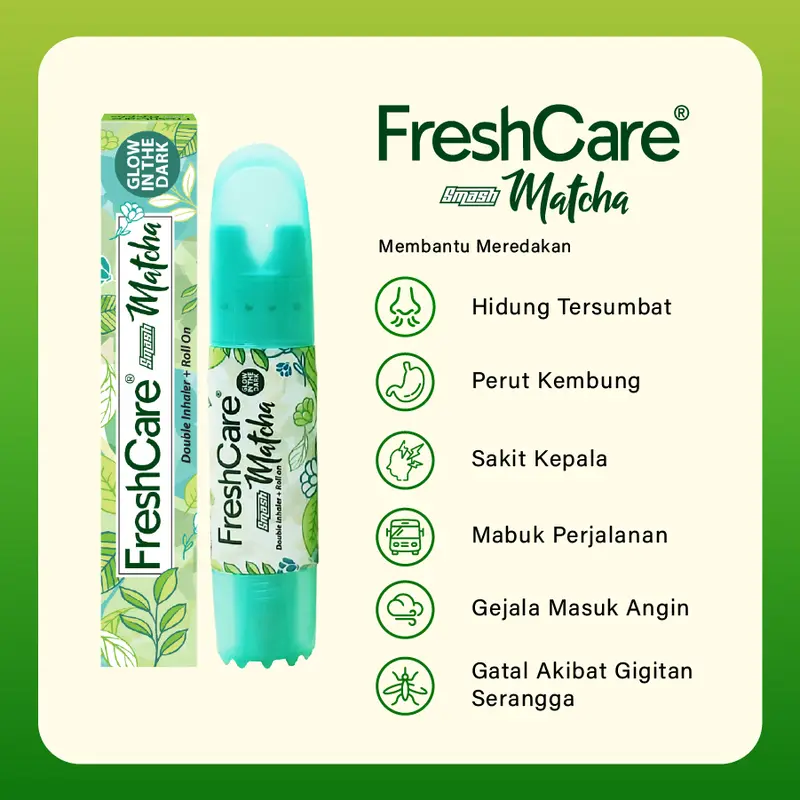 PAKET 3 PCS FreshCare Smash Matcha - Double Inhaler + Kerokan + Roll On + Pijat dan Relaksasi Tubuh 2