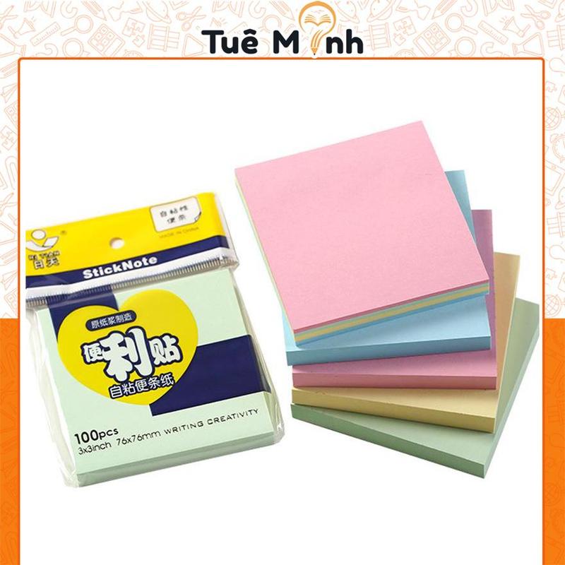 Giấy ghi chú trơn gam màu Pastel NO36, giấy ghi chú basic, nhãn dán note vuông 100 tờ giản đơn