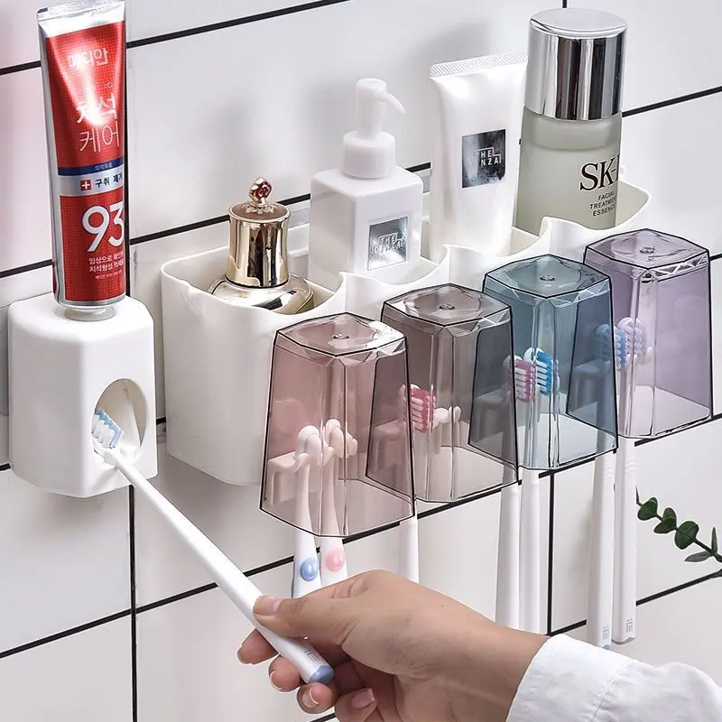Bộ Giá Để Bàn Chải Đánh Răng Và Cốc, Không Cần Khoan, Bao Gồm Túi Kem Đánh Răng Combo, Cốc Súc Miệng, Dụng Cụ Sắp Xếp Phòng Tắm Tiện Lợi
