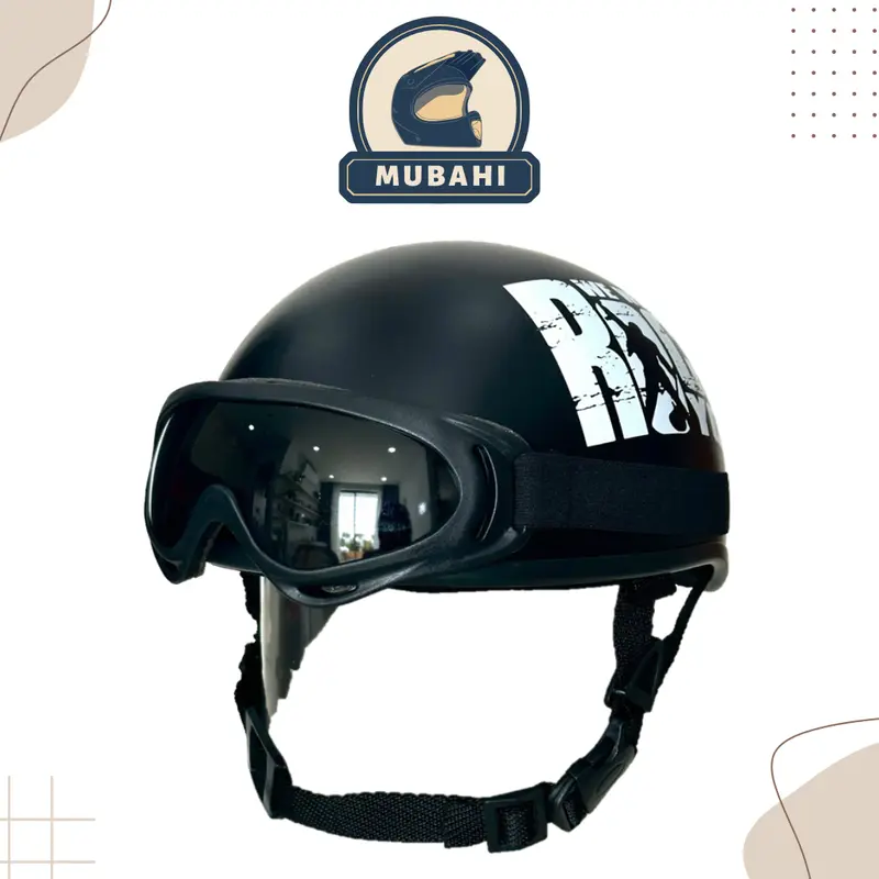 Mũ Bảo Hiểm Nửa Đầu Đen họa tiết We will rock you trắng Gắn Kính Tự Chọn Nón bảo hiểm 1/2 họa tiết Helmet 5