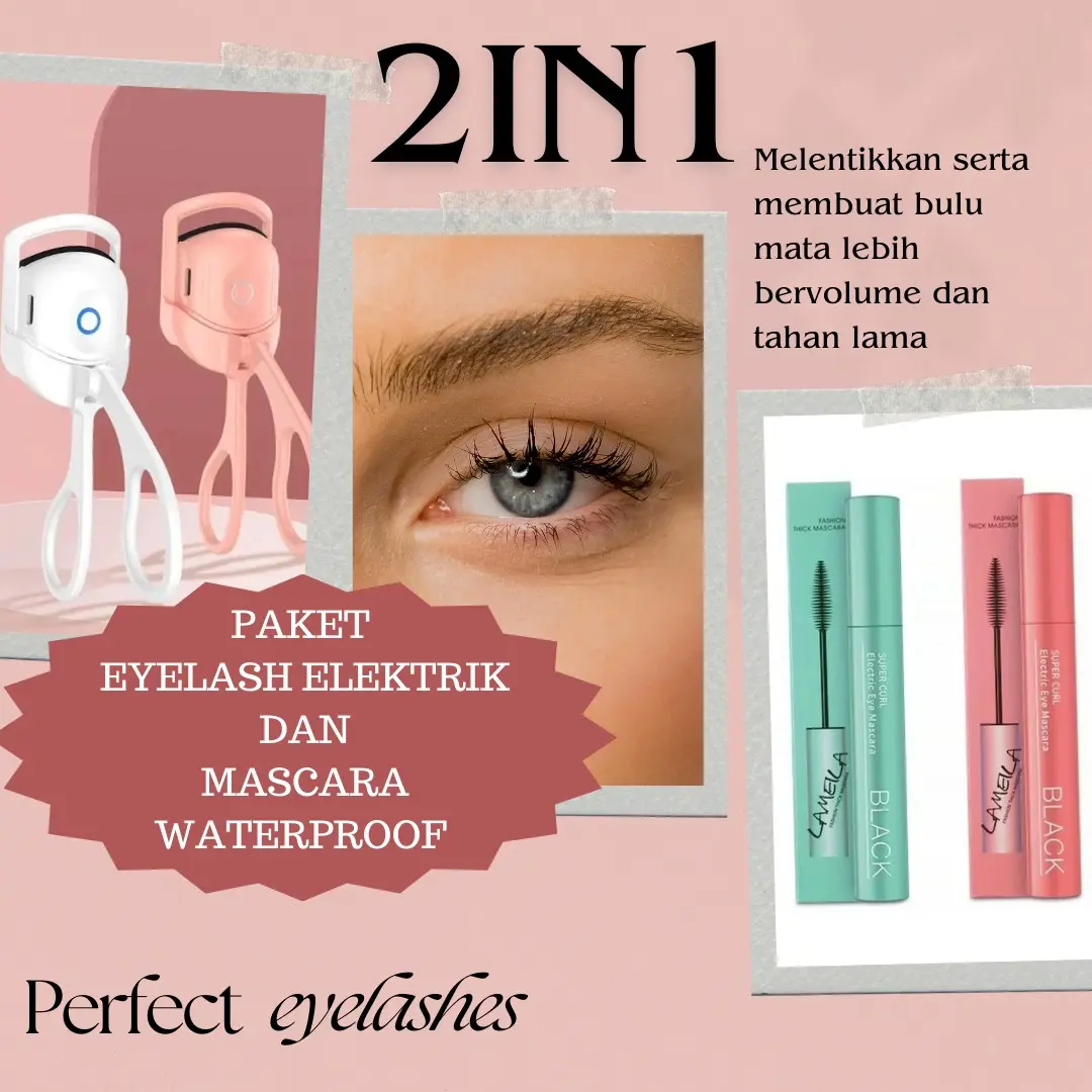 2IN1 PAKET COMBO EYELASH ELEKTRIK FREE MASKARA MEMPERCANTIK MATA MELENTIKKAN BULU MATA PRAKTIS Black Mascara Menebalkan Waterproof
