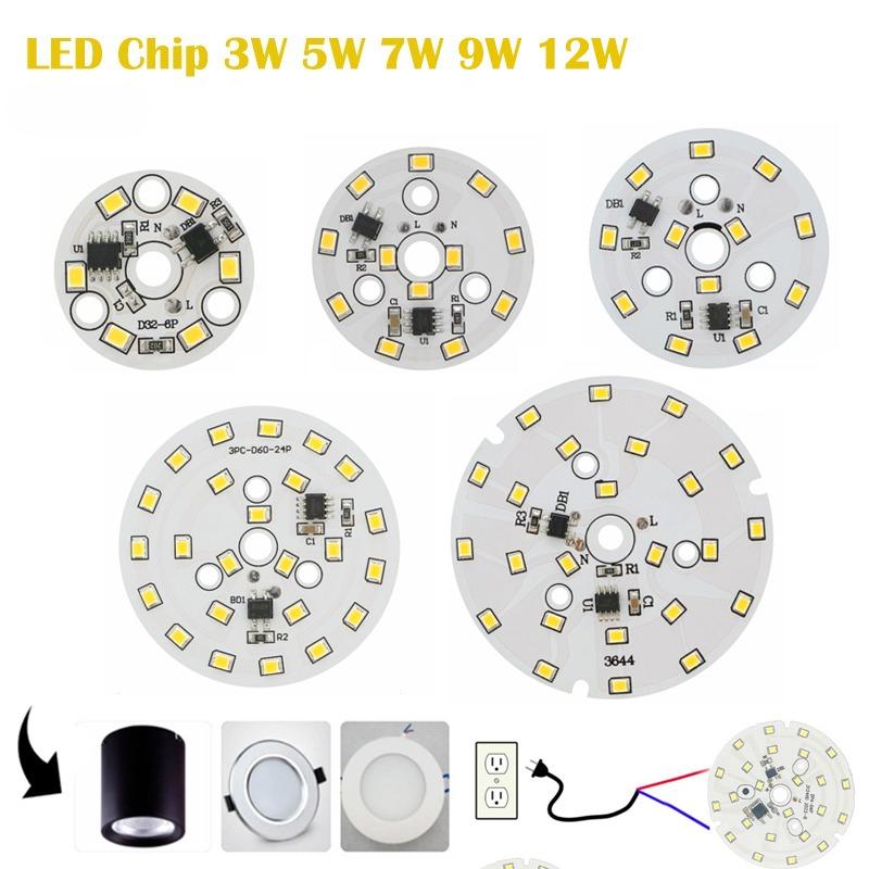 แผงไฟ LED ชิป, แผ่นแหล่งกำเนิดแสงโมดูลวงกลม, 3W / 5W / 7W / 9W / 12W, SMD 2835, AC 220V-240V, เหมาะส
