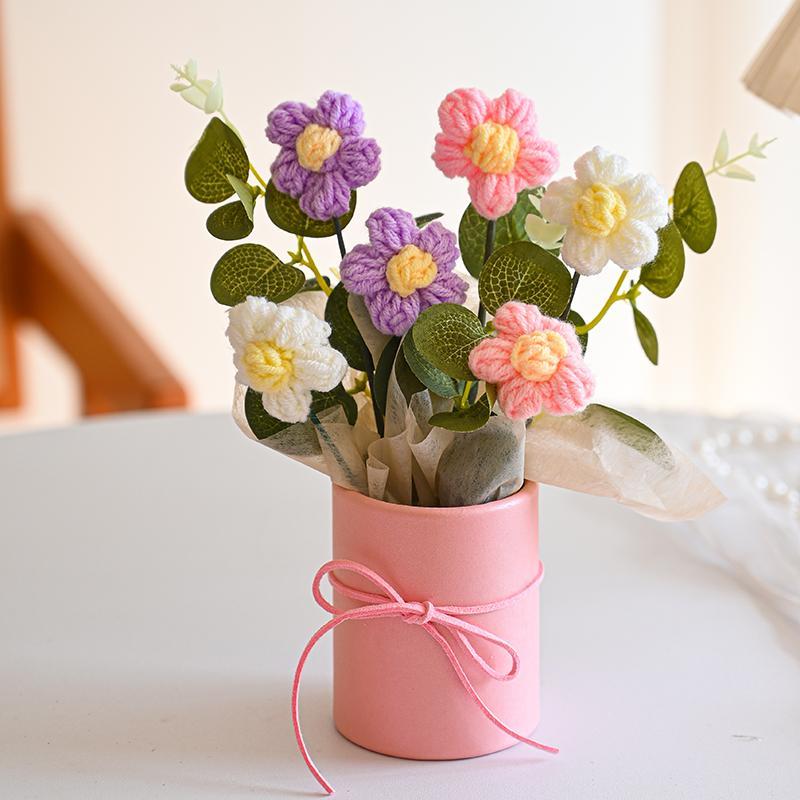 Product Introduction of Crochet Flower Bouquet, 1 Count Creative Knitted Eternal Bouquet, Home Decor, Desktop Decorative Flower, Gift Ideas 6