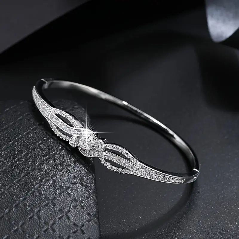 Elegant Golden-Tone Starry Sky Bracelet with Sparkling Zirconia Crystals - Luxurious Copper Bangle for Everyday & Party Wear, Bangle Bracelet 2