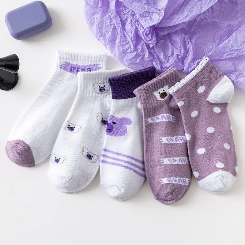 [luckydino] Kaos Kaki Lotso Lilac Beruang Ungu Putih Soft Color Sock High Quality Cute Soft Purple White Bear Korean Style 2