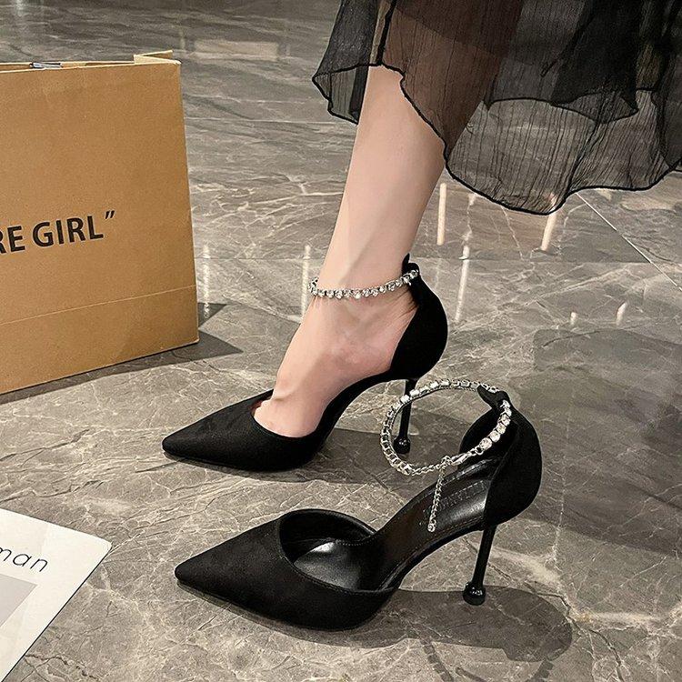 Giày Cao Gót JINxCHOY Phong Cách Hàn Quốc Mũi Nhọn Dáng Ôm Chất Liệu PU Bàn Đạp Chân Gót Mỏng Thích Hợp Cho Công Việc Hàng Ngày Của Phụ Nữ Giày Cao Gót Đi Làm Màu Đen SS24