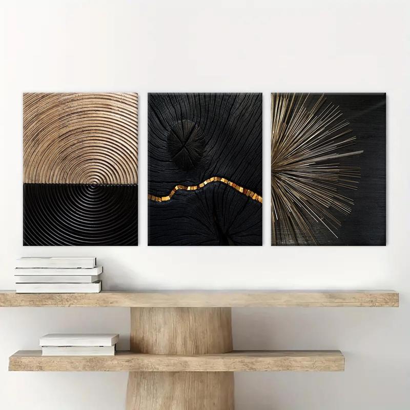 Wooden Framed Canvas Painting, 3 Counts Abstract Pattern Decorative Poster, Modern Art Wall Decorations, Home Decor for Living Room Office 7