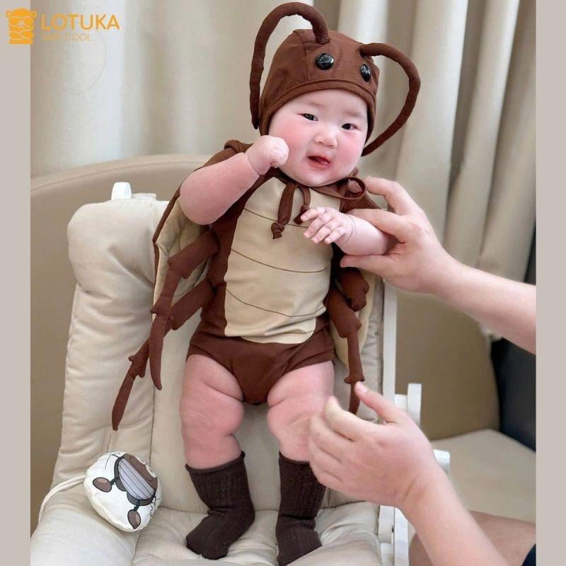 BodyChip Gián Nâu Có Cánh Kèm Mũ Chất Cotton LOTUKA Cho Bé, Trang Phục Hóa Trang, Quần Áo Trẻ Em Mùa Hè Size 3-12kg