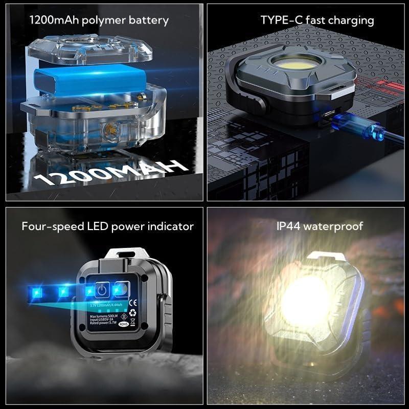 Mini COB Work Light, USB Rechargeable Keychain Light, Magnetic Inspection Light, Camping Light with Multiple Colors Suitable for Hiking Camping Self-defense Emergency Light 4