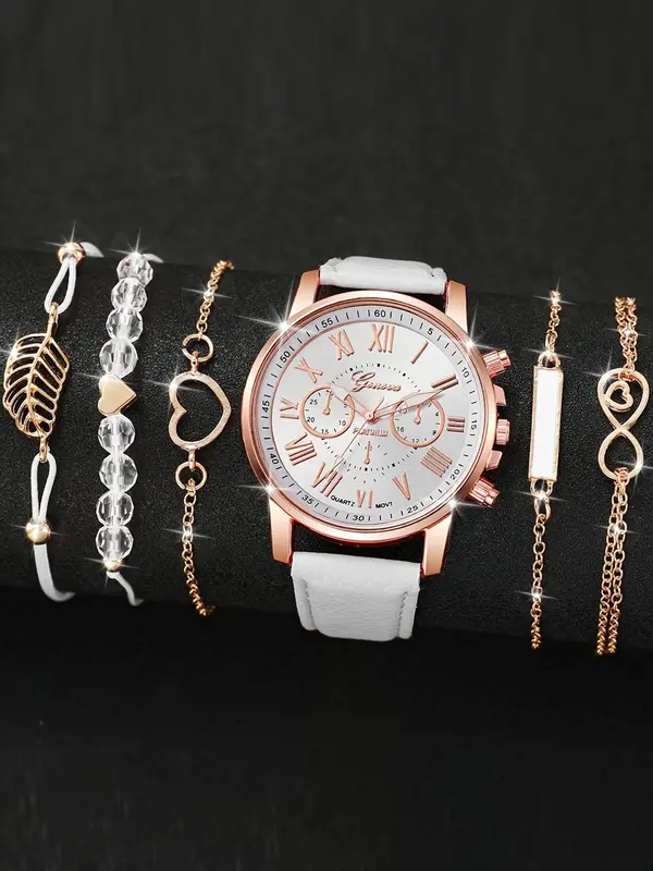 Women's Fashion Round Dial Quartz Watch & Bracelet Set, Including Watch & Bracelet, Fashion Watch Set for Party, Daily Decor, Trendy All-match & Exquisite Watch Set for Gift 3