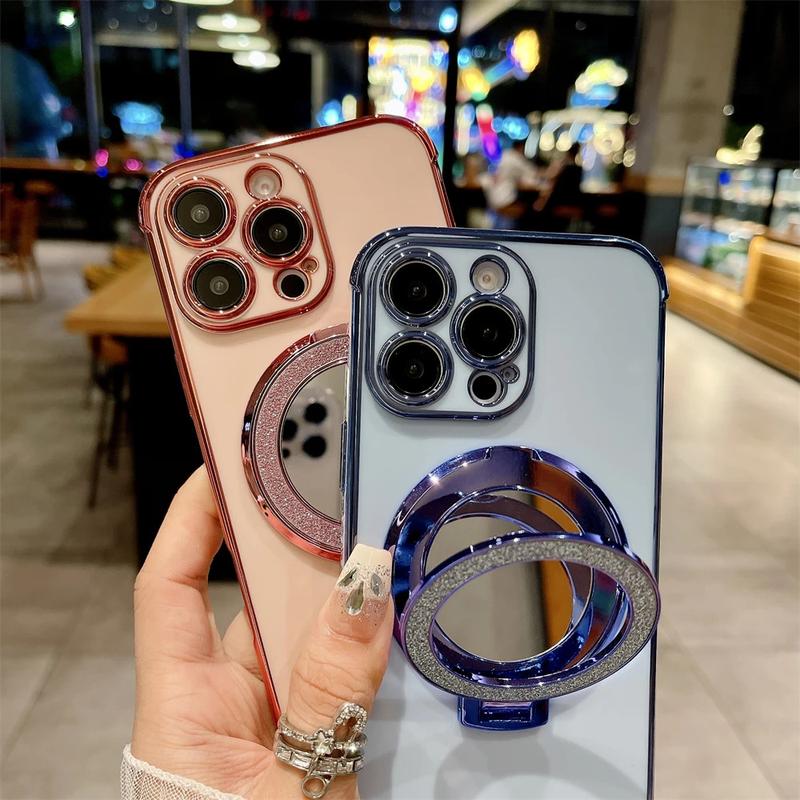 Product Introduction of Luxury Plating Cute Flowers Phone Case For iPhone 11 12 13 14 15 16 Pro Max Glitter Stand Soft Bumper Protector On 14 Pro Cover Protection Protective Casing Shockproof 6