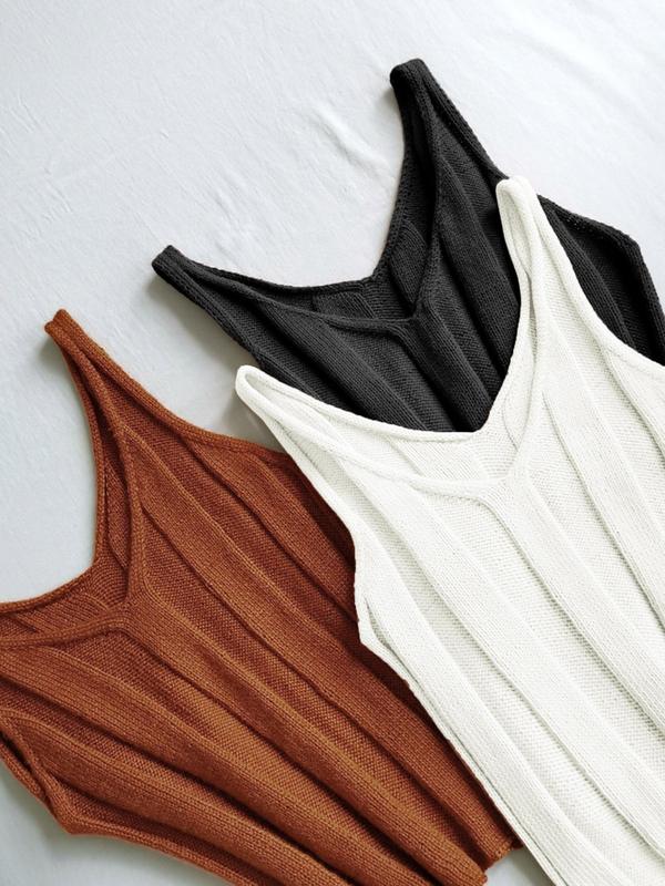 Women's Plain V Neck Sweater Vest, Summer Clothes, Casual Sleeveless Knit Top for Summer, Ladies Clothes for Daily Wear 0