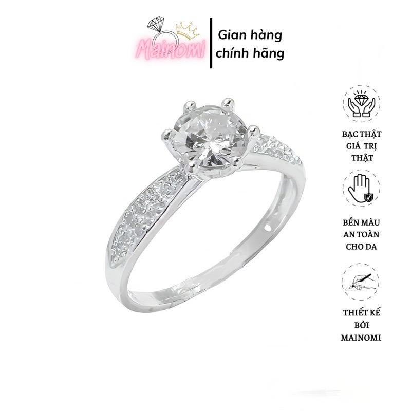 Nhẫn nữ đá cao 6 chấu bạc viền dày MAINOMI nhỏ dần tạo nên nét đặc biệt