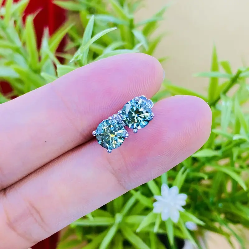 Bông tai moiss anite bạc Xi Bạch kim, Xi Zàng Trắng Nụ Mo.iss,anite 6li đến 8li1 Màu xanh 58 Giác Có Giấy Kiểm Định GRA, Chuôi Vặn, Dành Cho Cả Nam và Nữ, rất Thanh Lịch và Đeo Hàng Ngày Luôn Sáng Đẹp 2