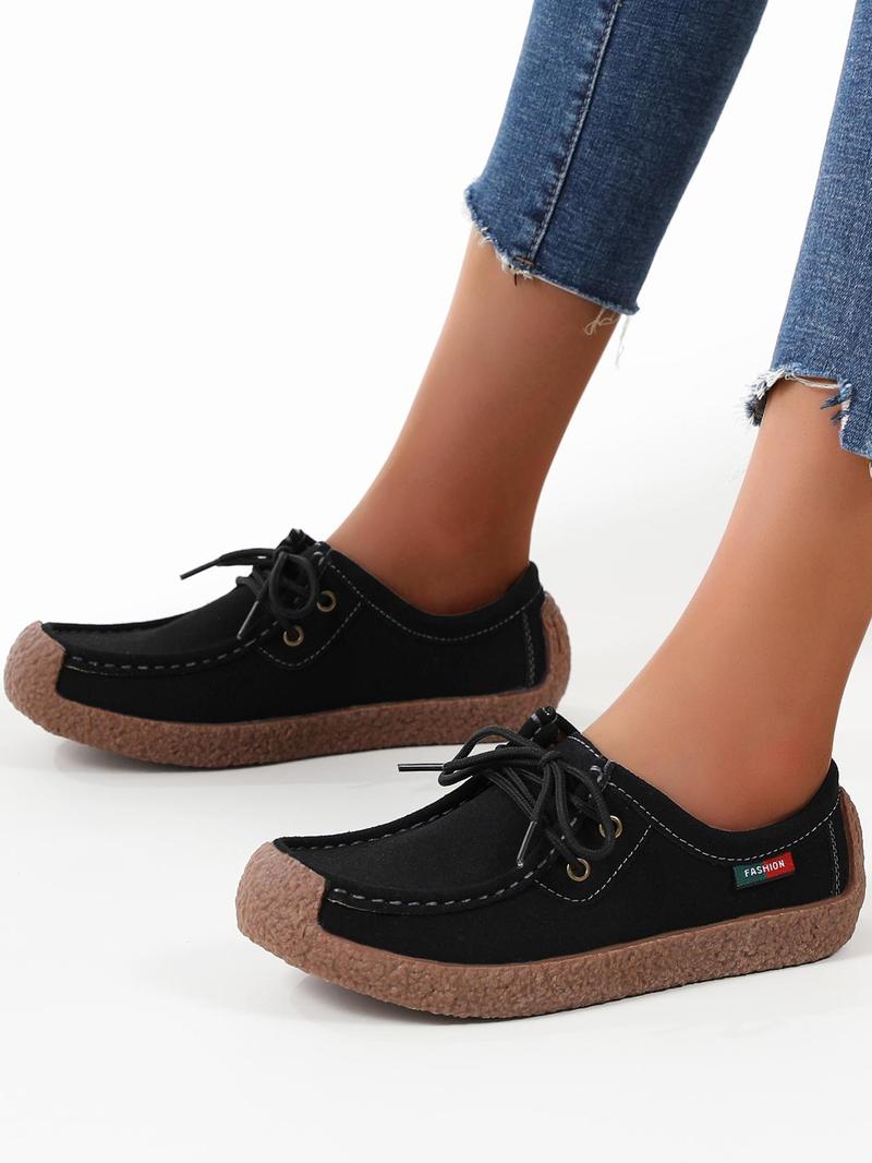 Product Introduction of Women's Fashion Plain Lace Up Front Flat Shoes, Casual Comfortable Solid Color Loafers Shoes, All Match Shoes For Daily Wear 14