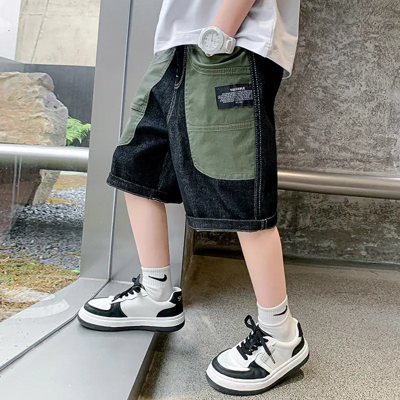 Boys' Summer Workwear Denim Shorts 2024 New over-the-Knee Pants Thin Summer Wear Medium and Big Children's Fifth Pants Fashion