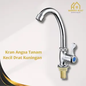 Kran Angsa Wastafel 1/2 Inch Drat Tanam Kecil / Keran Air Cuci Piring Stainless Steel / Keran Sink Dapur