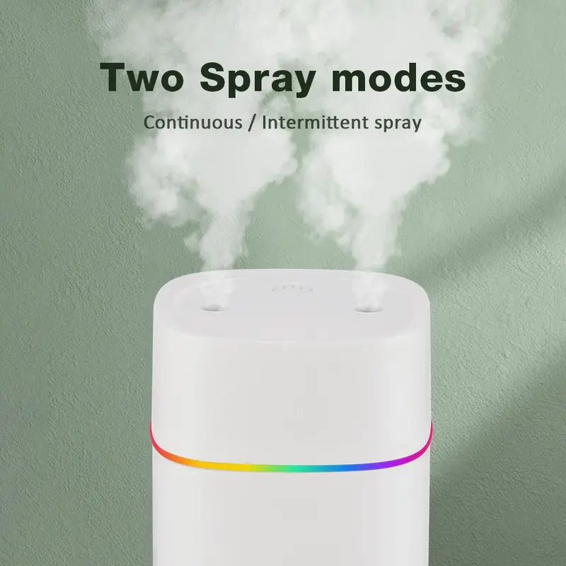 600ML Double Nozzle Aroma Humidifier, USB Powered Air Humidifier with Colorful Atmosphere Light, Portable Air Humidifier for Home Office Car 2