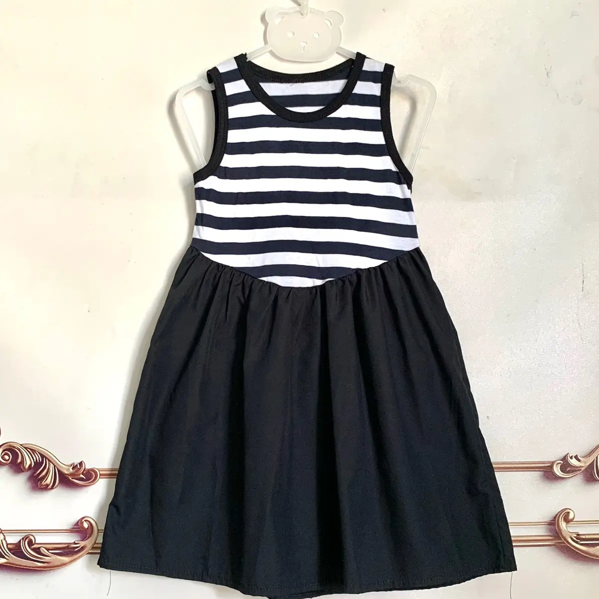 Váy bé gái 12-35kg sọc phối đen chất đũi mềm phối cotton