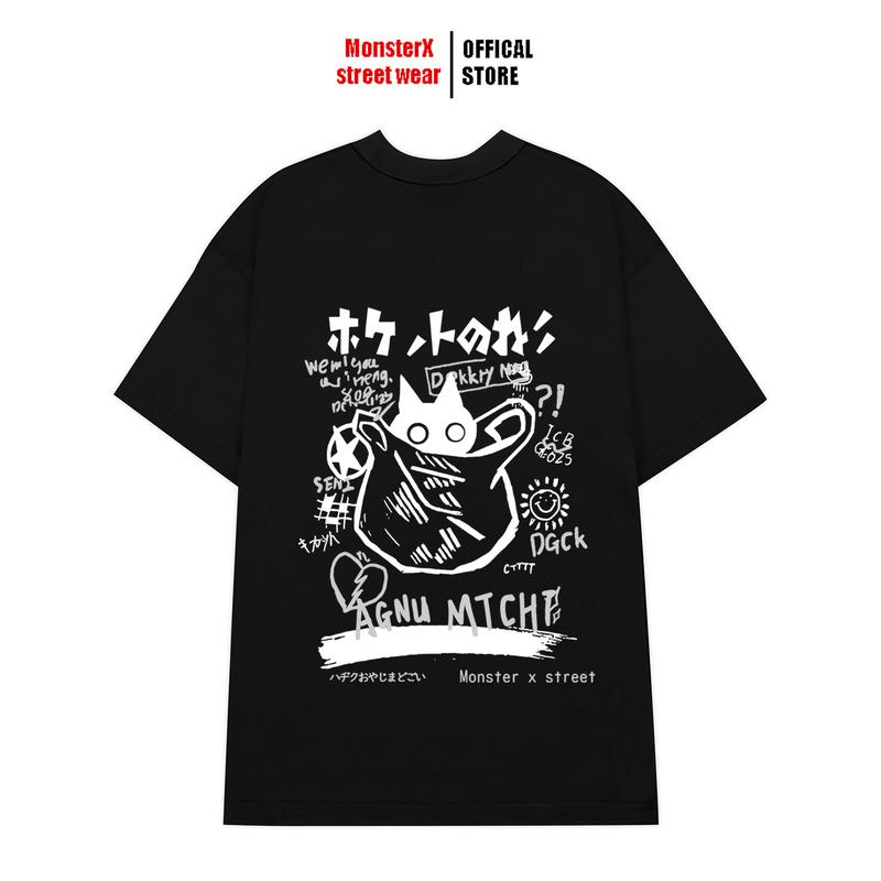 Áo thun Mèo Túi  form rộng unisex MONSTER X STREET phông tay lỡ nam nữ form rộng Local Brand