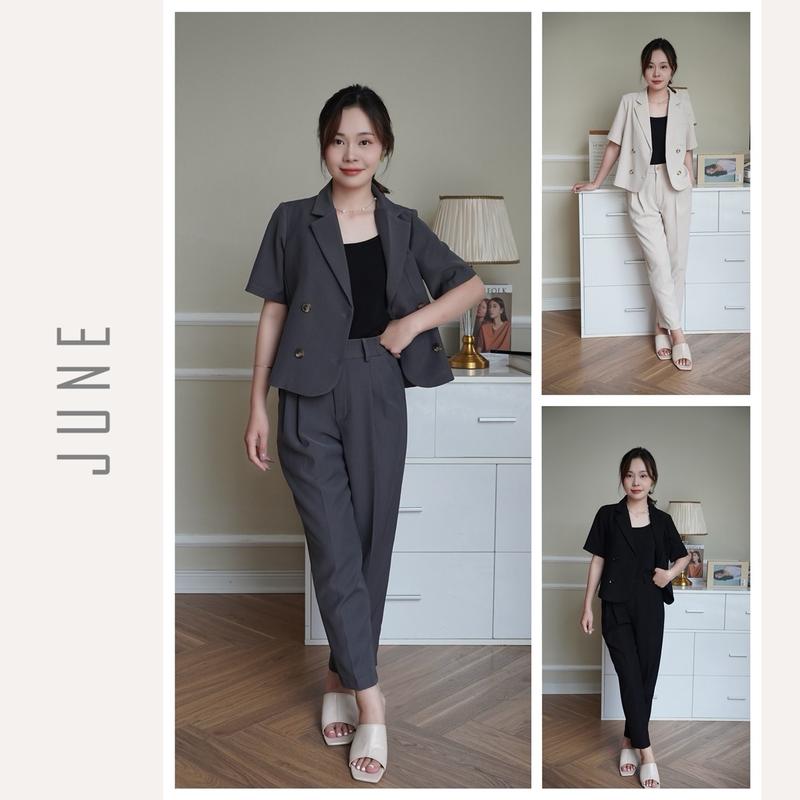Set cộc tay Blazer AN21 phối quần Baggy thụng QN34 vải mát mùa Hè kiểu dáng Hàn trẻ trung