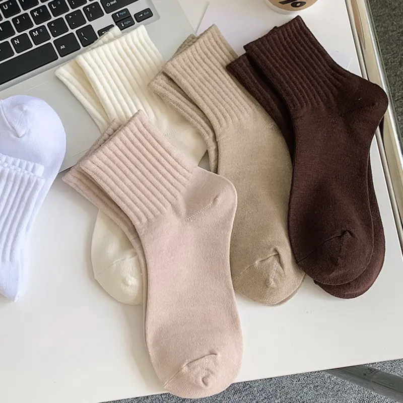 Tất Ngắn Trơn Dành Cho Nữ, Phong Cách Mùa Thu, Chất Liệu Cotton Thoáng Khí, Vớ Ống Giữa Mềm Mại, Vớ Thường Ngày Thích Hợp Cho Bé Gái, Mỏng Và Tươi Mới, 1 Đôi 5