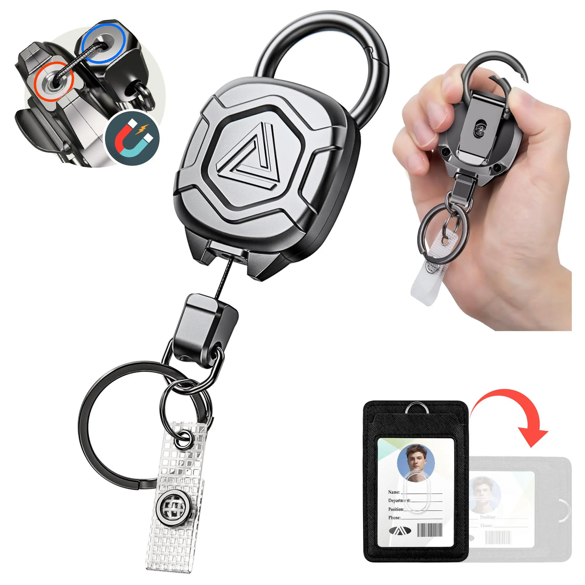 Magnetic Metal Retractable Keychain, 3 Counts/set Multi-functional Suspension Magnetic Keychain, Easy To Pull, Other Outdoor Accessories