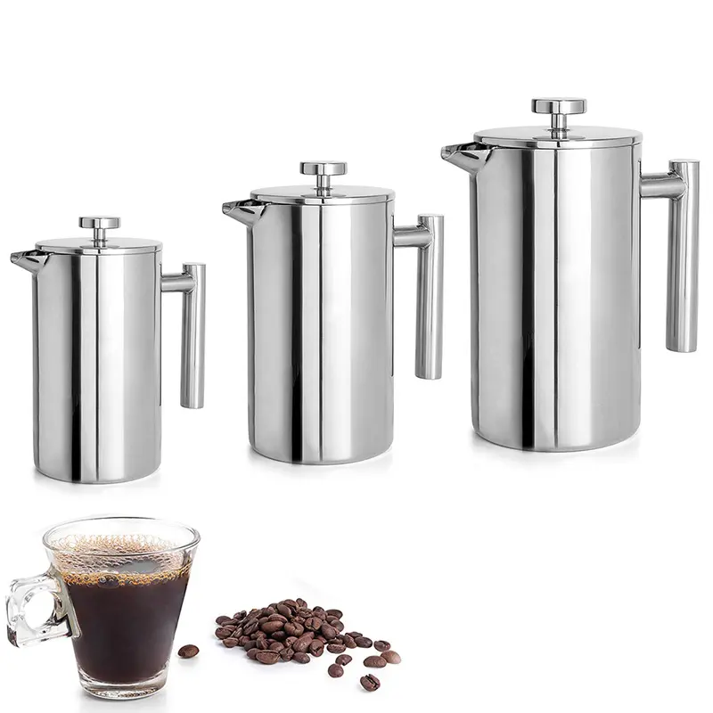 304 Stainless Steel French Presses Hand Made Coffee Maker Double-Layer French French Press Coffee Maker Tea Infuser Tea Making Device Brew Cup