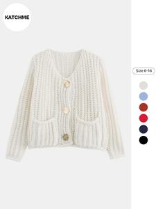 Trendy Knit Solid Color Button-Up Pocket Long Sleeve Cardigan