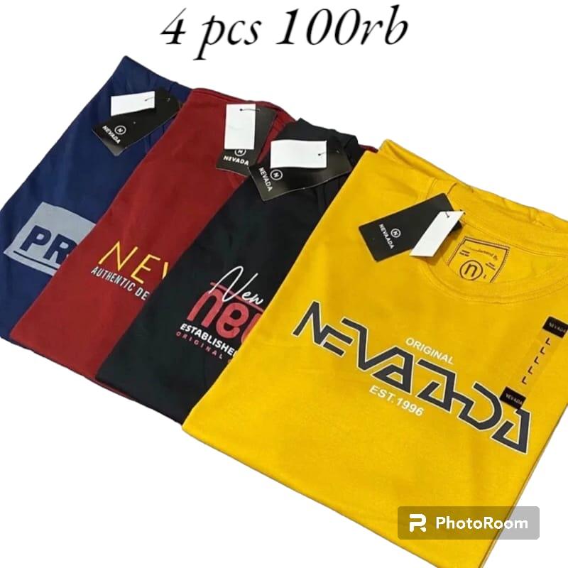 paket 4 Pcs 100rb Kaos Newada pria 100 4pcs kaos pria distro bandung original asli kaos newada pria terbaru Kaos T-Shirt distro pria bandung Baju Dewasa Motif 1