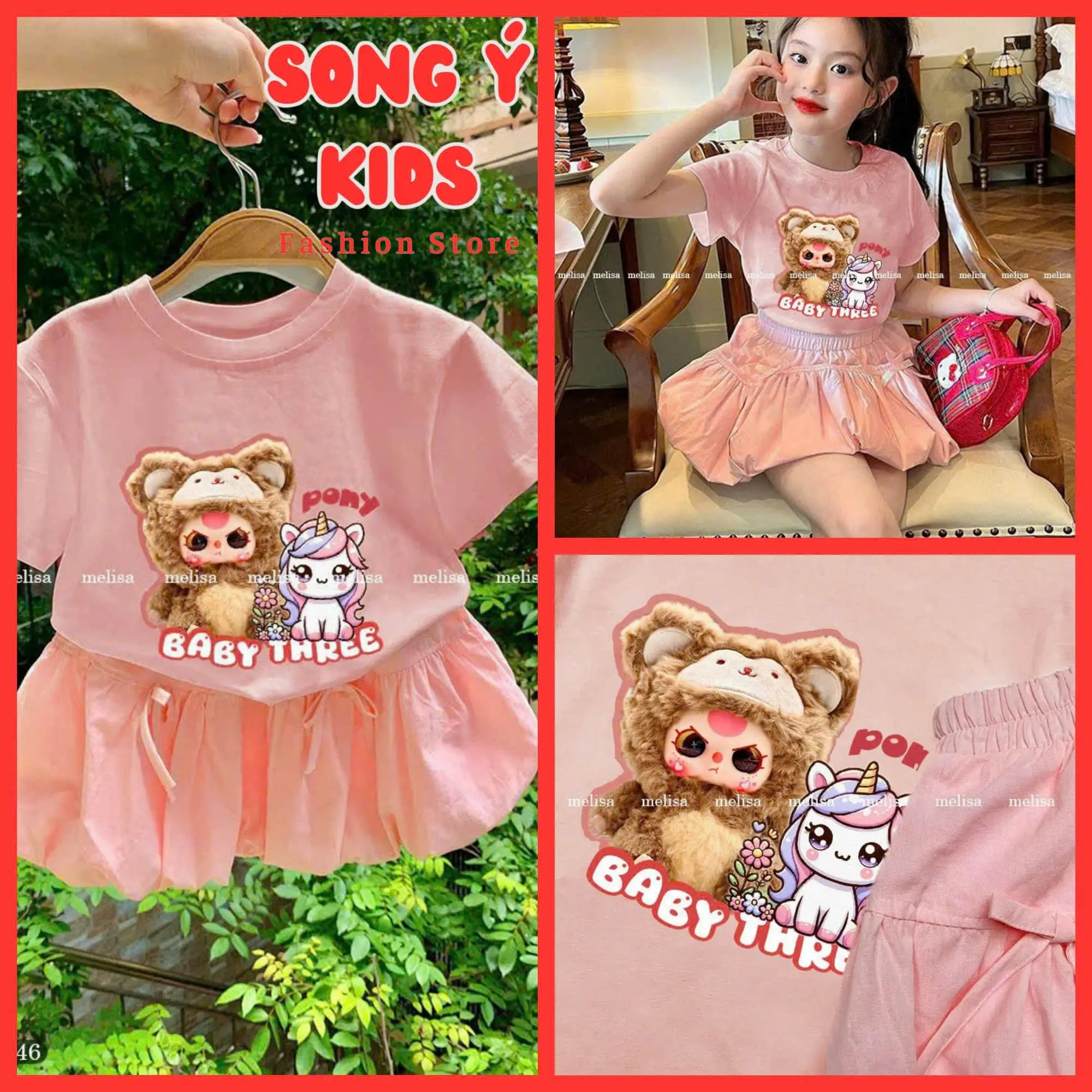 Bộ Set Thun Cotton Dáng Crop-Top Phối Chân Váy Xòe{ Melisa }