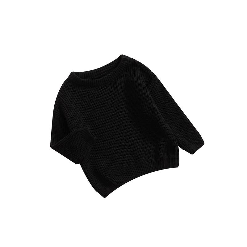 Baby Solid Color O-neck Sweater, Loose Fit Long Sleeve Knitted Pullover for Autumn, Winter 4