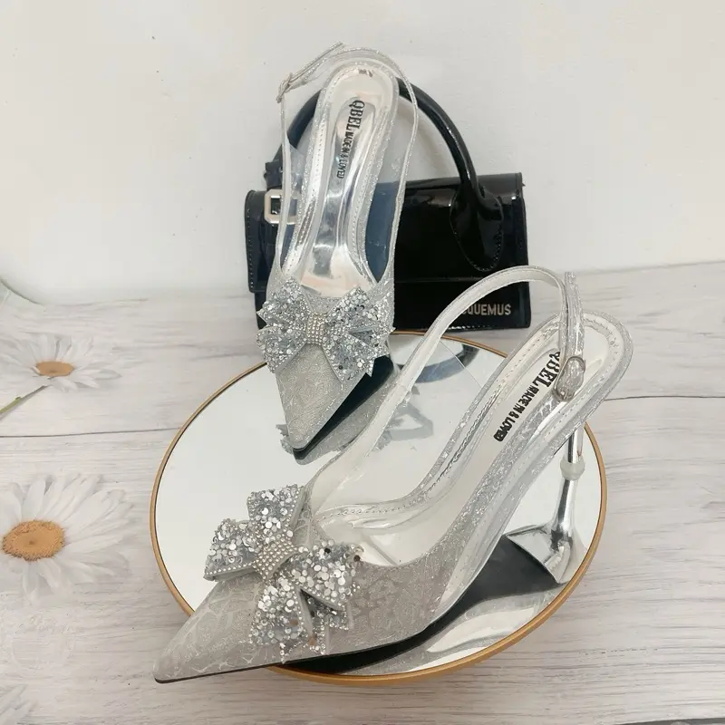 GIÀY ĐI TIỆC BLING BLING PHỐI MICA NƠ  CÁNH TIÊN CHẤT MỀM 5-7cm TÔN CHIỀU CAO