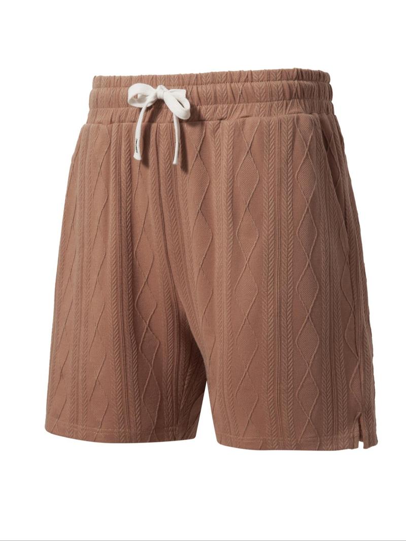 Product Introduction of Men's Solid Color Split Hem  Jacquard Knitted Drawstring Waist Shorts, Loose Casual Comfortable Breathable Pocket Shorts for Summer, Fashion Men's Bottoms for Daily Wear 1
