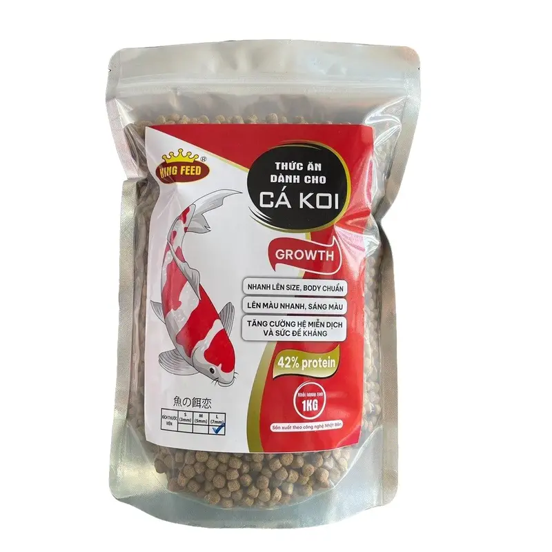 Cám Cá Koi King Feed độ đạm 42%, Túi 1 kg, Body chuẩn, lên mầu đẹp, tăng size nhanh 0