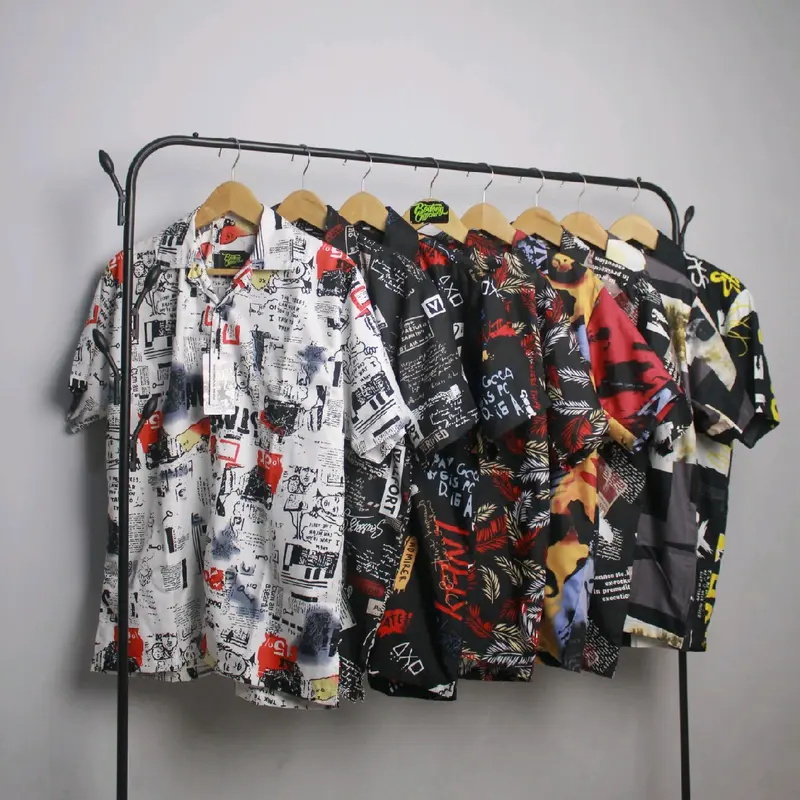 Kemeja Pantai Pria Dewasa | Kemeja Hawai Pria Motif Abstrak V-Neck 0