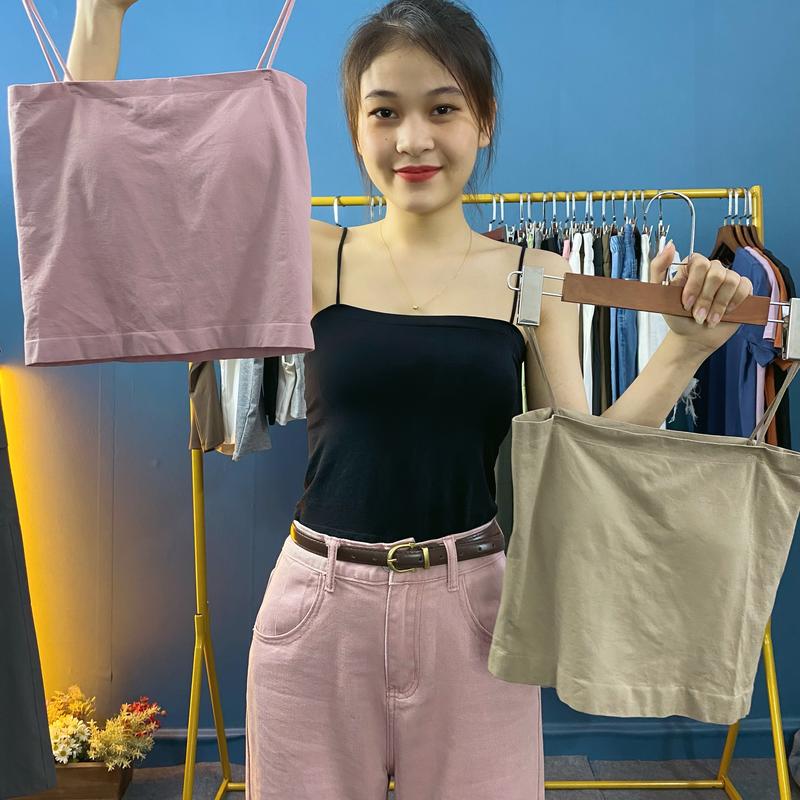 LA004 Áo hai dây, áo quây hai dây sợi bún, áo croptop bên trong có đệm ngực Nữ Women Màu Đen