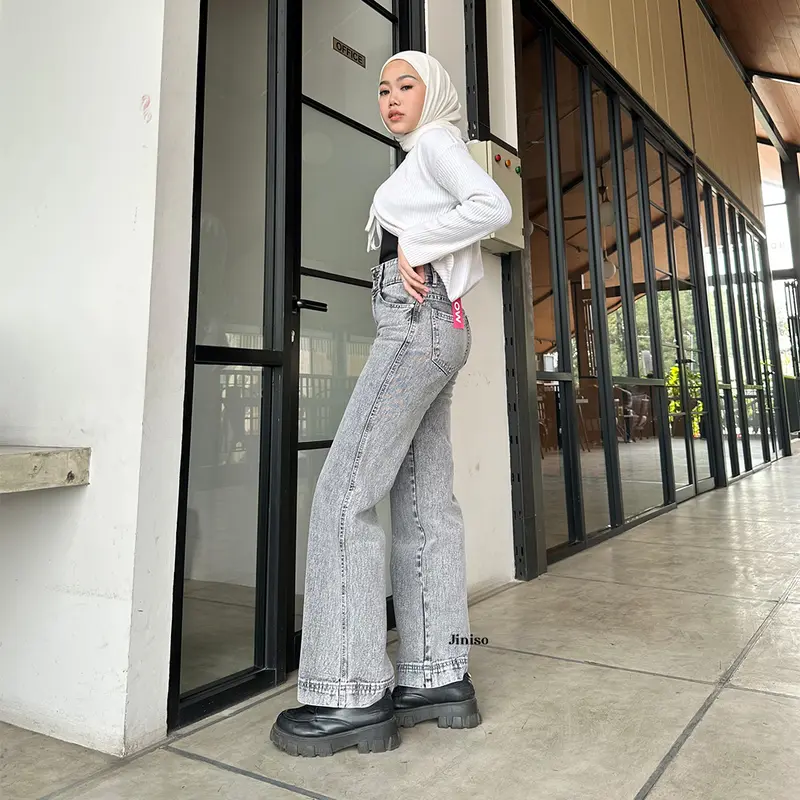 JINISO GET LOW - 581 Baggy Highwaist Celana Jeans Wanita Warna Snow Grey 2